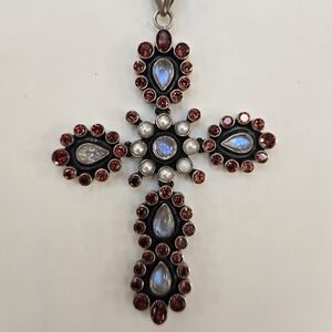 Nicky Butler Signed Cross Gemstone Sterling Silver Necklace